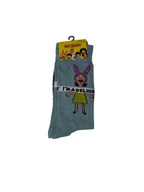 Bobs Burgers Louise Belcher Crew Socks Blue Gray Adult Novelty NWT